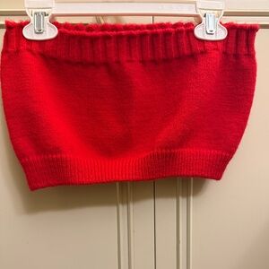 Stretchy Vibrant Red Rib Detail Knit Strapless Crop Camisole SIZE MEDIUM